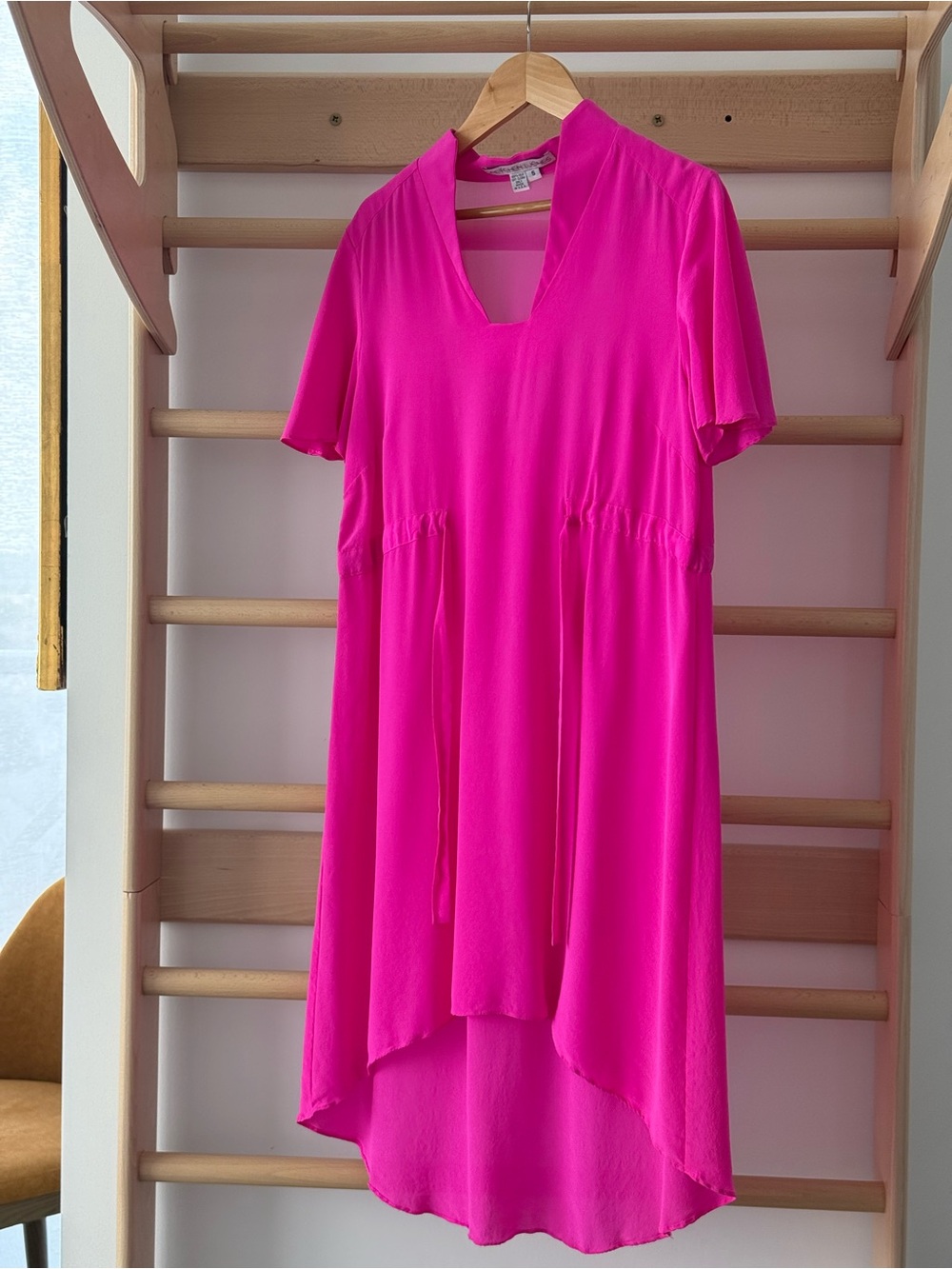 Gretchen Jones 100% Silk Hot Pink High-Low Tunic Dress Sz S USA Made